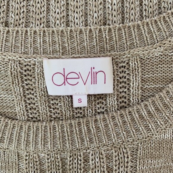 Devlin Tan Knit Balloon Sleeve Sweater Cotton Small Cozy Fall Pullover - Picture 4 of 5